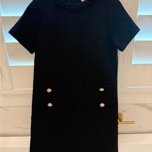Tuckernuck Black Short-Sleeve Tweed Shift Dress with Gold Buttons